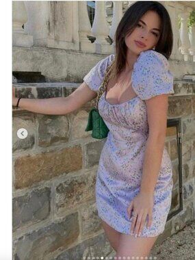 Zara Lilac Floral Mini Dress with Blue & Green Accents Blogger Style - Size L